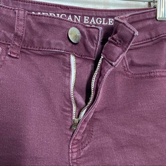 American Eagle Outfitters Hi-Rise Shortie Shorts Burgundy Denim Preppy Size 0 - Picture 4 of 10